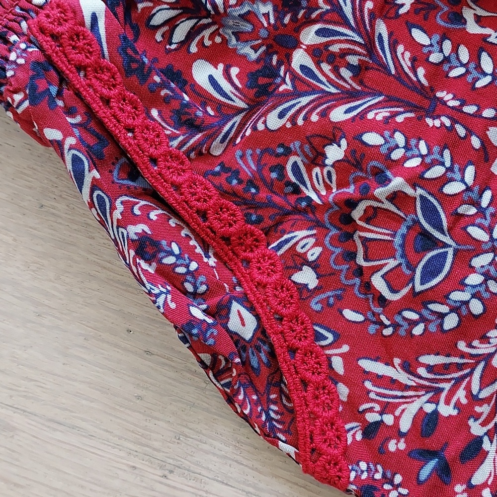 NWT Knox Rose Women's SZ L High Elastic Waist Red Paisley Shorts W/ Pockets - Picture 8 of 13
